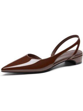 Women's Dark Brown Closed Pointed Toe Chunky Low Heels Pumps D'Orsay Work Shoes